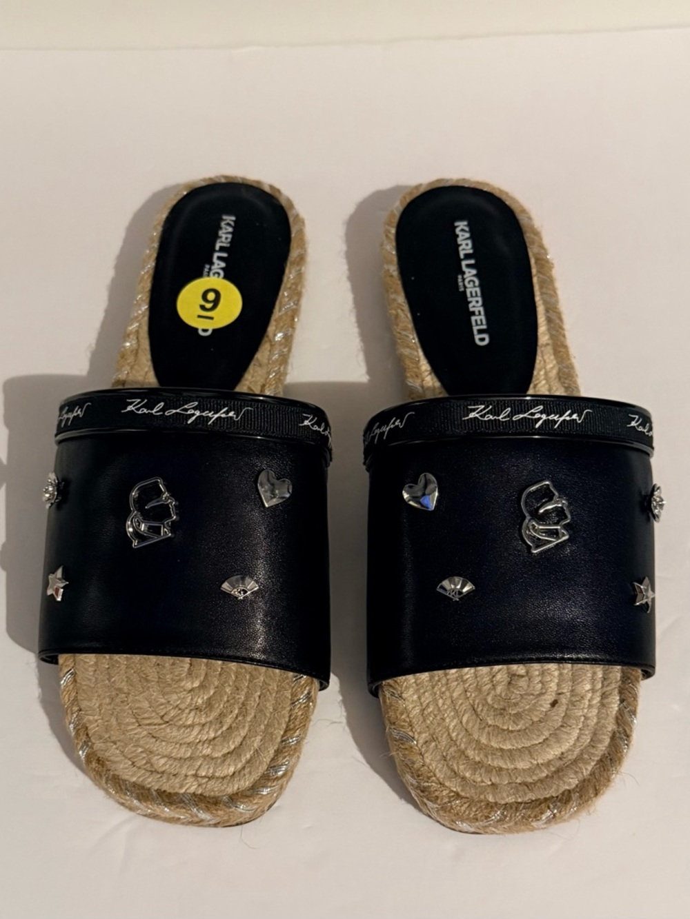 Karl Lagerfeld Black Embossed Logo Slide Sandals with Silver Accents